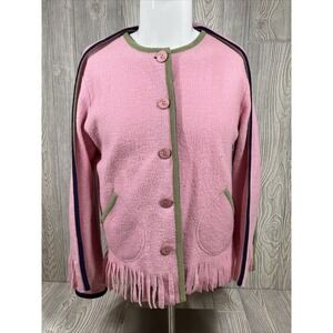 Heart of Palm Pink Fringe Button Up with Attached Shawl Jacket Womens SZ M